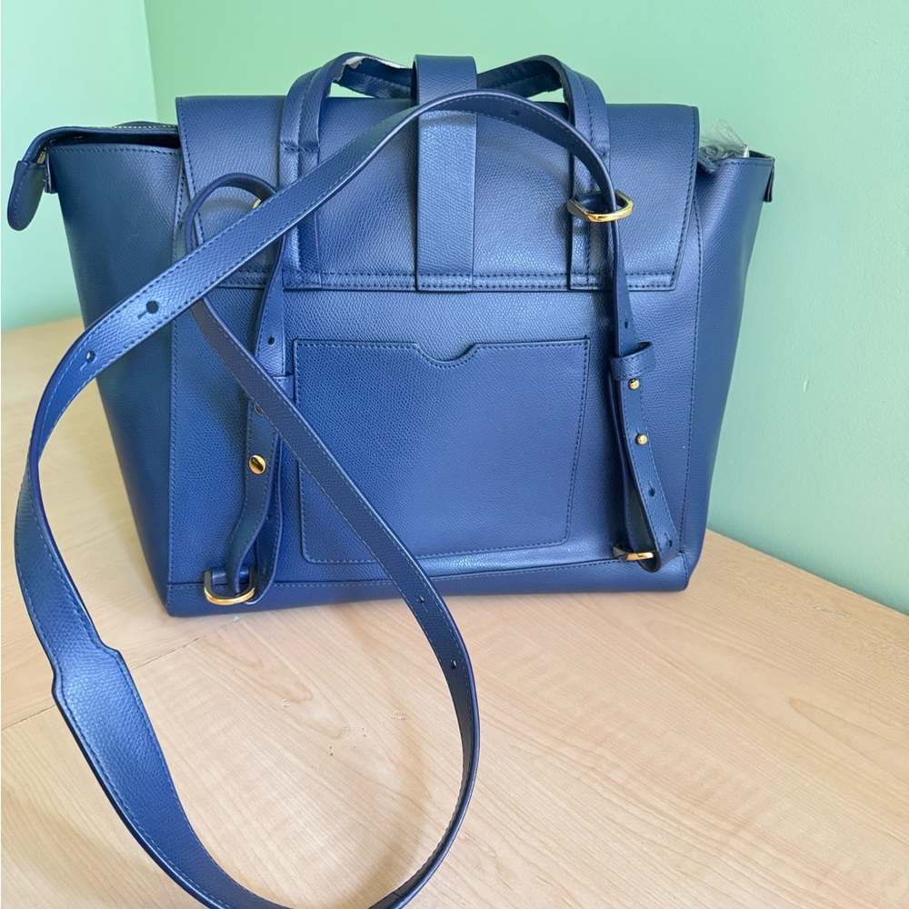 Senreve Navy Blue Convertible Leather Backpack Satchel